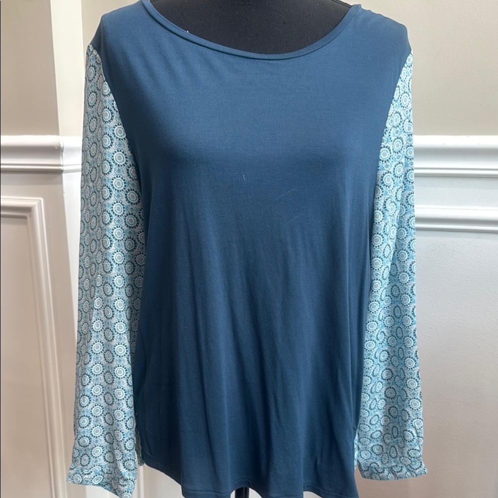 Ann Taylor Blue Asymmetrical Long Sleeve Blouse